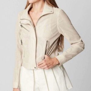 Blank NYC Imelda Cream Perforated Vegan Leather Moto Zip Jacket  - EUC